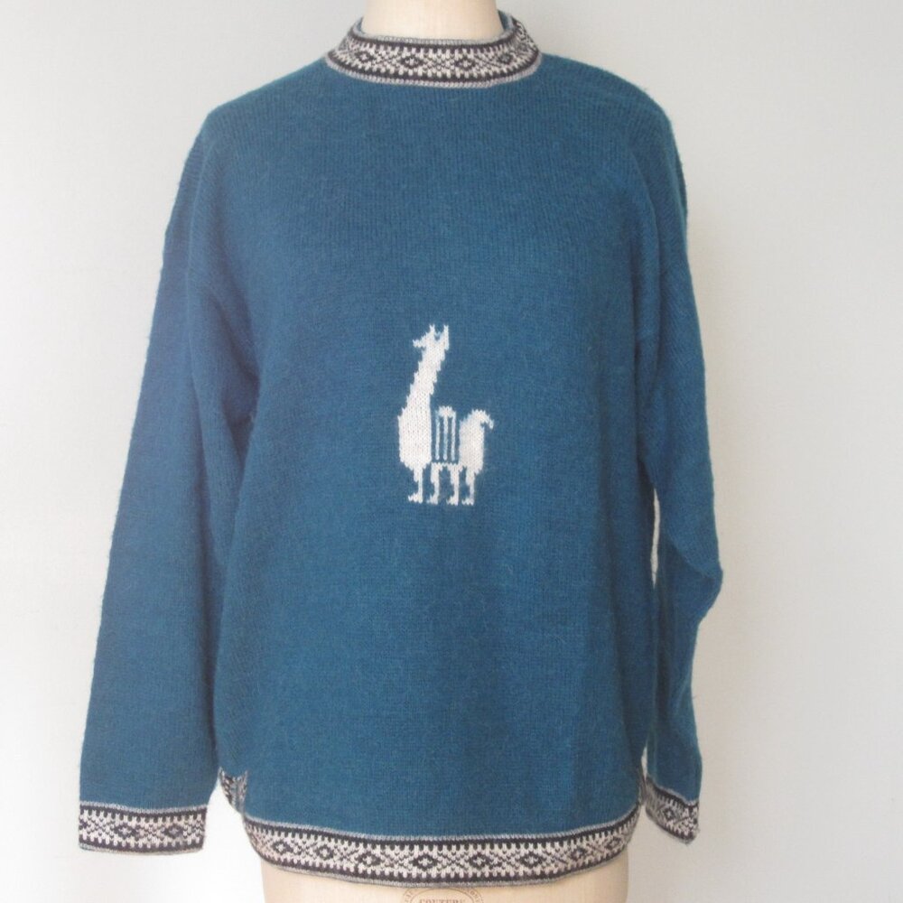 Alpaca Wool pullover sweater in royal blue size medium